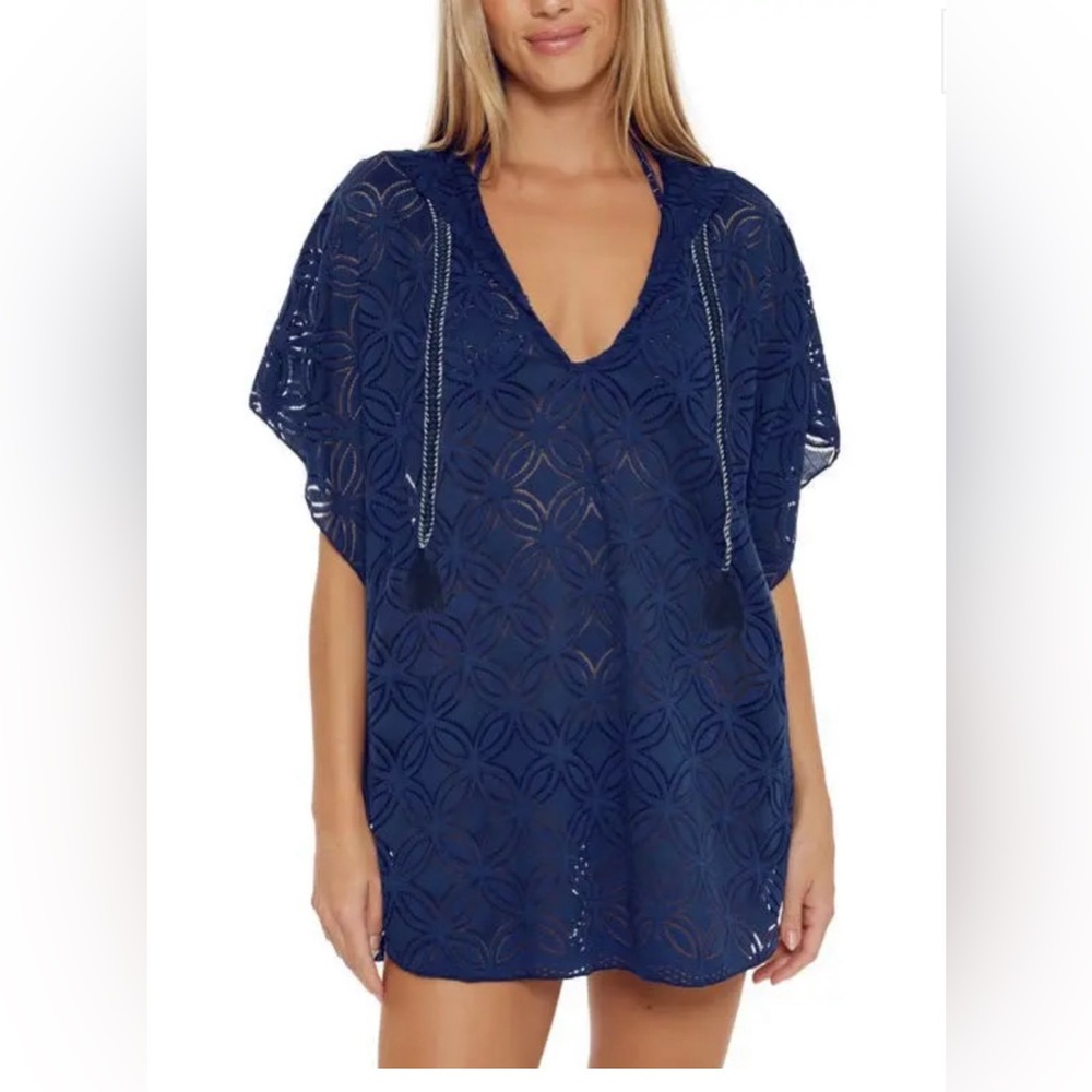 Trina Turk Drift Pacheco Hooded coverup poncho Navy